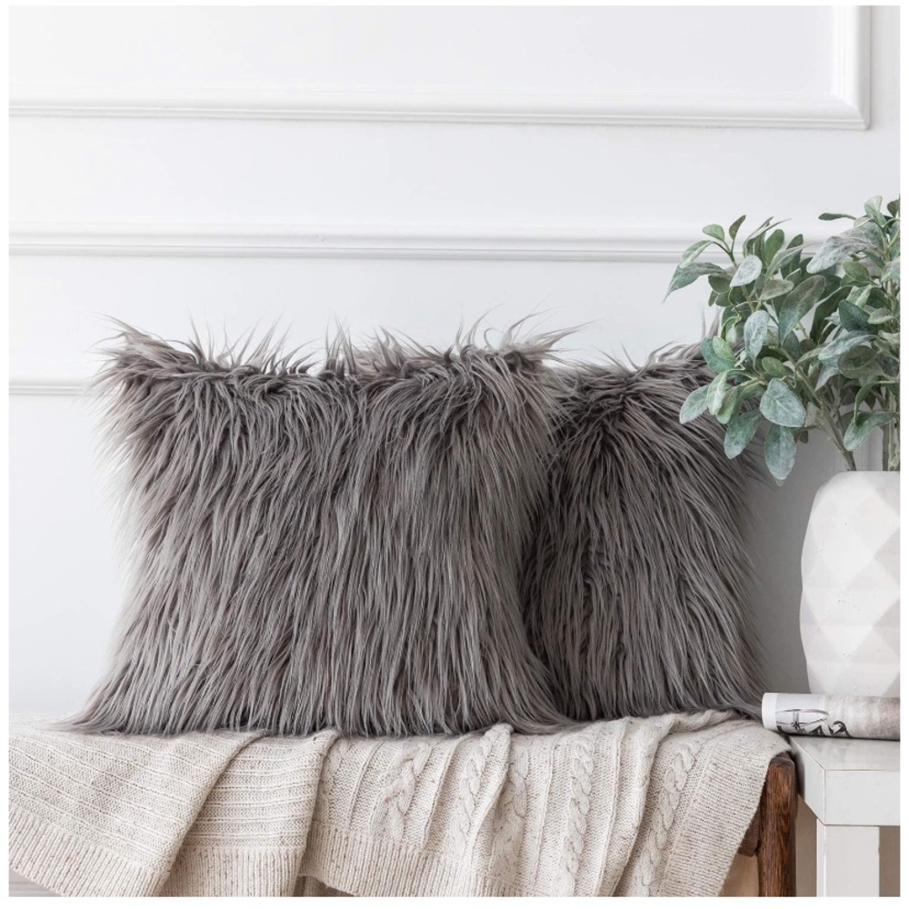 Set 2 Decorative Faux Fur Throw Pillow Case - Picture 6 of 16